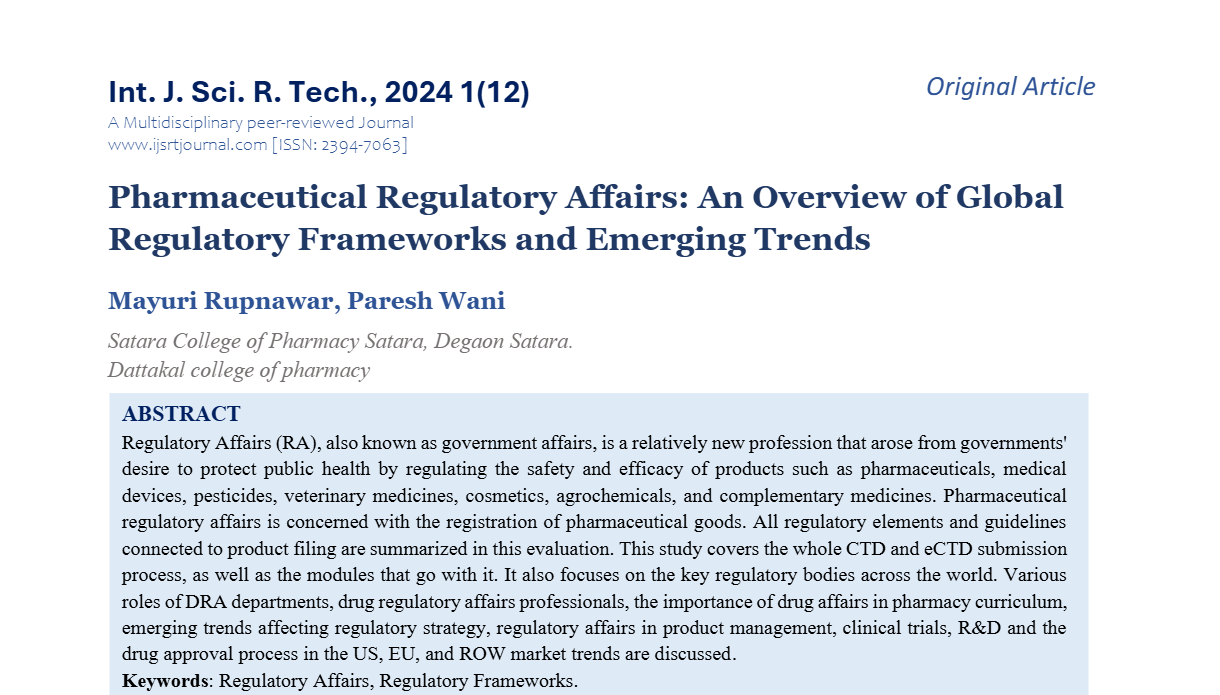 Pharmaceutical Regulatory Affairs: An Overview of Global Regulatory Frameworks and Emerging Trends