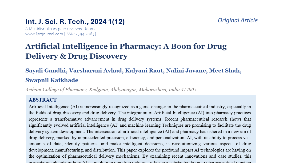 Artificial Intelligence in Pharmacy: A Boon for Drug Delivery & Drug Discovery